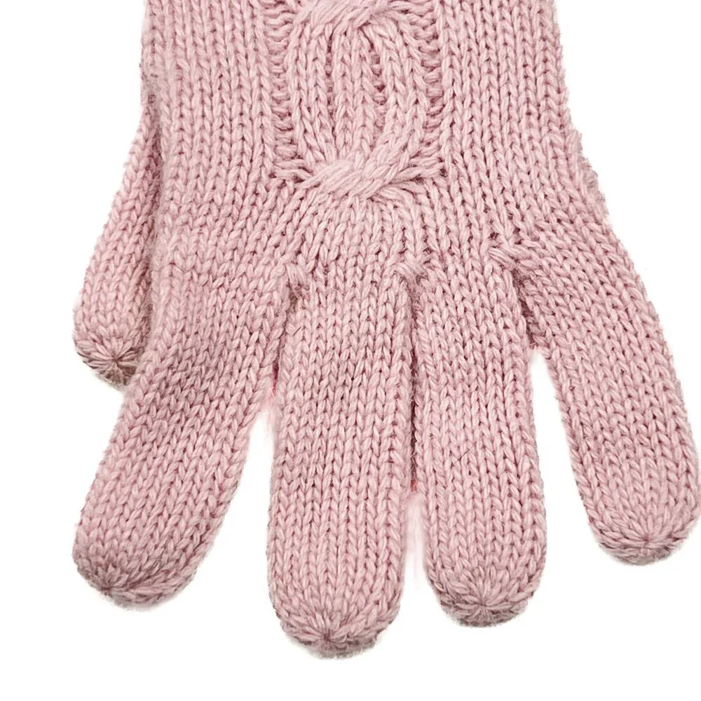 Y2K Vintage Lauren Ralph Lauren Lambswool Angora Cable Knit Gloves Pink NWOT - Picture 6 of 8